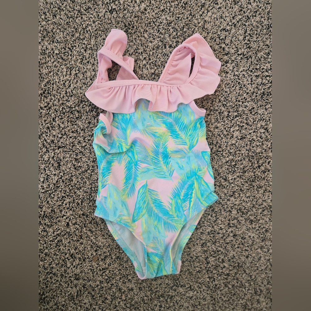 Pink and Blue Leaf Print Swimsuit